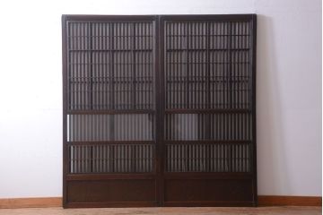 古民具・骨董　明治〜大正期　モダンなアンティーク格子戸2枚セット