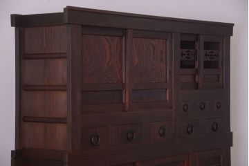 アンティーク家具　古民具・骨董　横桟引き戸の変わり型六尺重ね水屋箪笥