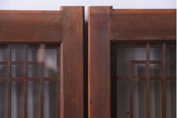 古民具・骨董　古い木製のガラス書院戸2枚セット