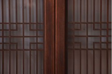 古民具・骨董　古い木製のガラス書院戸2枚セット