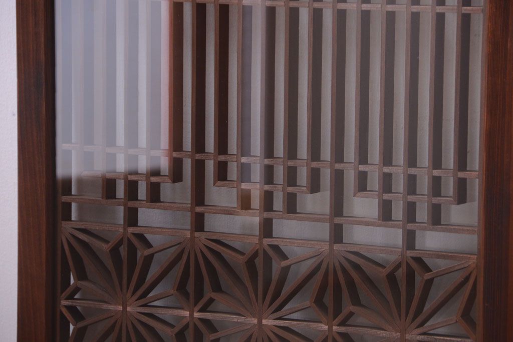 古民具・骨董　古い木製のガラス書院戸2枚セット