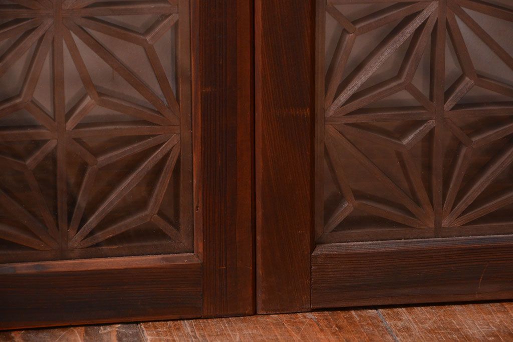 古民具・骨董　古い木製のガラス書院戸2枚セット