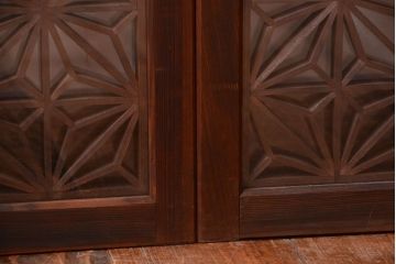 古民具・骨董　古い木製のガラス書院戸2枚セット