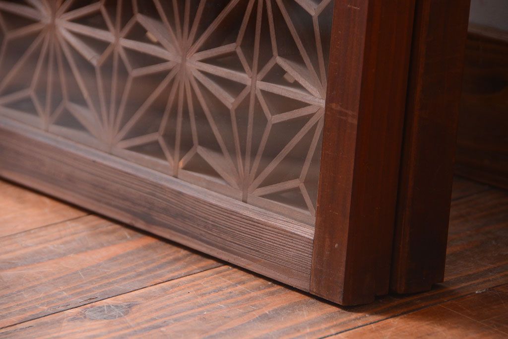 古民具・骨董　古い木製のガラス書院戸2枚セット