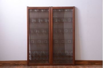 古民具・骨董　古い木製のガラス書院戸2枚セット