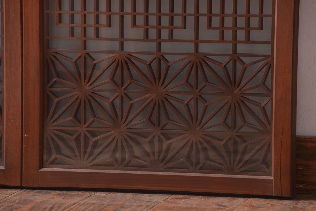 古民具・骨董　古い木製のガラス書院戸2枚セット