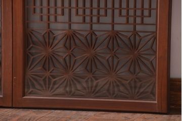 古民具・骨董　古い木製のガラス書院戸2枚セット