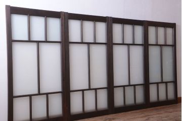 和製アンティーク　古い木のモダンなガラス引き戸4枚セット(窓)
