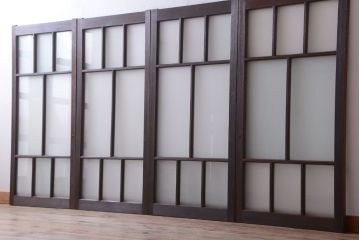 和製アンティーク　古い木のモダンなガラス引き戸4枚セット(窓)