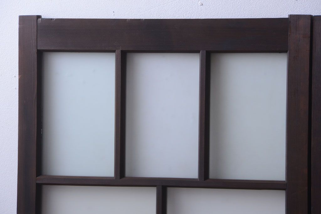 和製アンティーク　古い木のモダンなガラス引き戸4枚セット(窓)