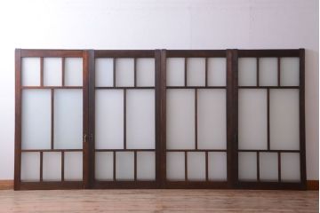 和製アンティーク　古い木のモダンなガラス引き戸4枚セット(窓)