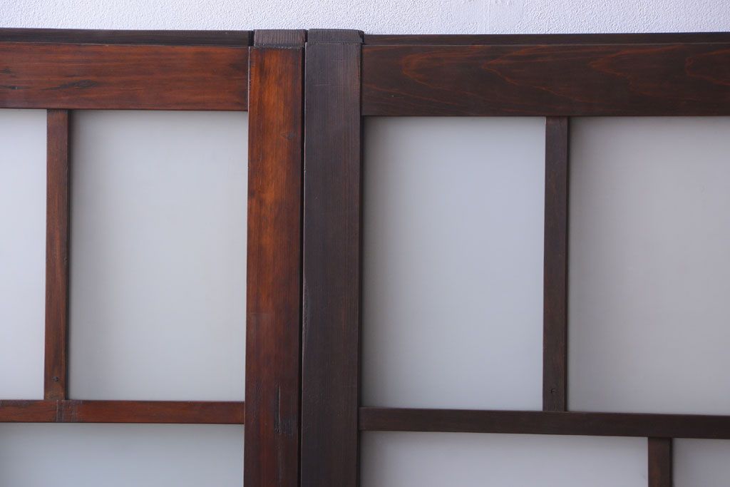 和製アンティーク　古い木のモダンなガラス引き戸4枚セット(窓)