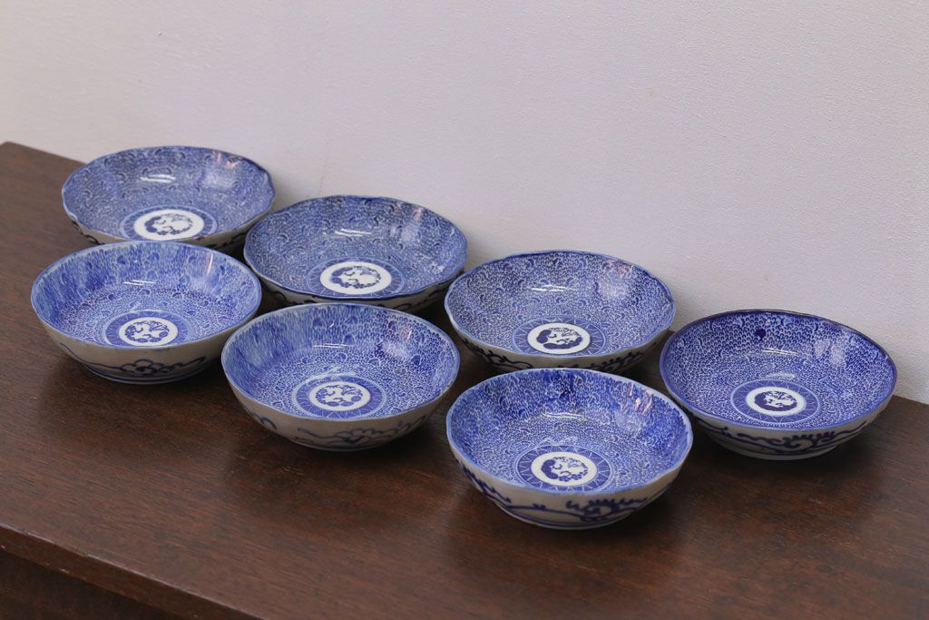 アンティーク雑貨　明治期　微塵唐草なます皿7枚(伊万里)