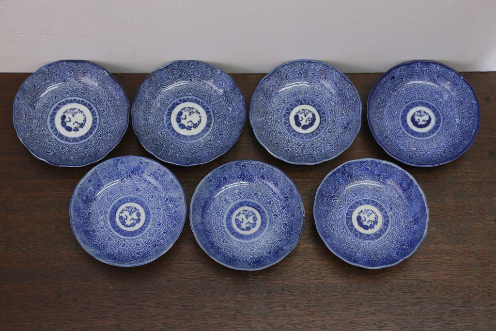 アンティーク雑貨　明治期　微塵唐草なます皿7枚(伊万里)