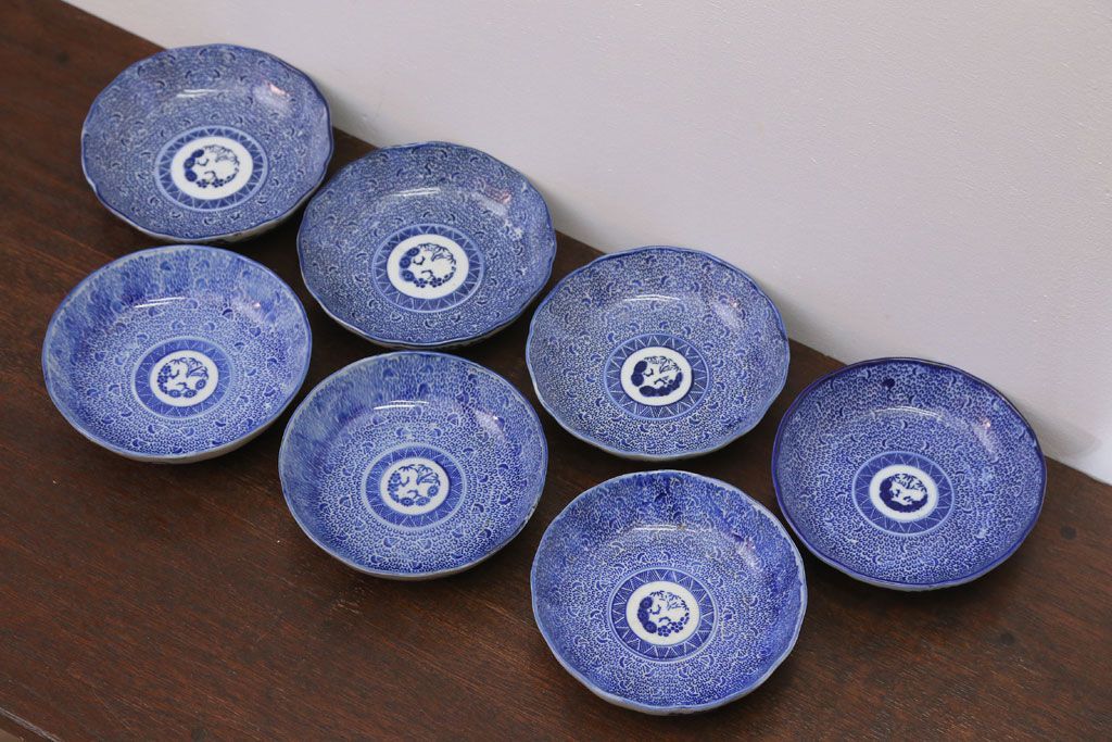 アンティーク雑貨　明治期　微塵唐草なます皿7枚(伊万里)