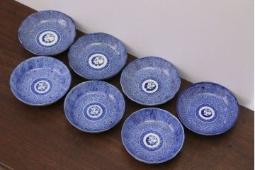 アンティーク雑貨　明治期　微塵唐草なます皿7枚(伊万里)