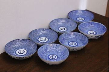 アンティーク雑貨　明治期　微塵唐草なます皿7枚(伊万里)