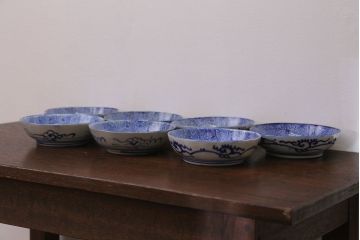 アンティーク雑貨　明治期　微塵唐草なます皿7枚(伊万里)