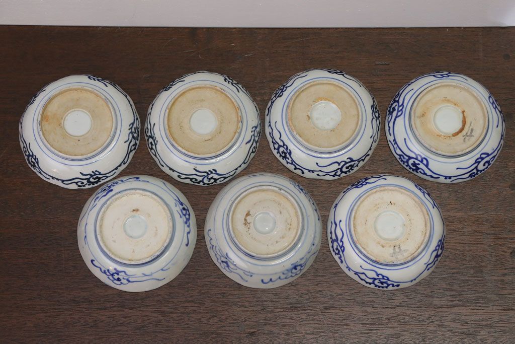 アンティーク雑貨　明治期　微塵唐草なます皿7枚(伊万里)
