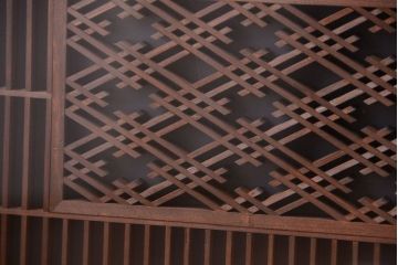 古民具・骨董　古い木製のガラス書院欄間(明かり取り)(1)