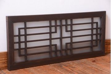 古民具・骨董　古い木製のガラス書院欄間(明かり取り)(2)