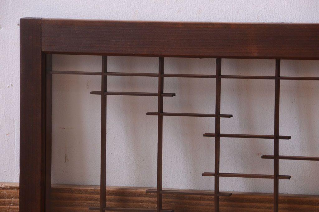 古民具・骨董　古い木製の横長ガラス引き戸2枚セット(窓)