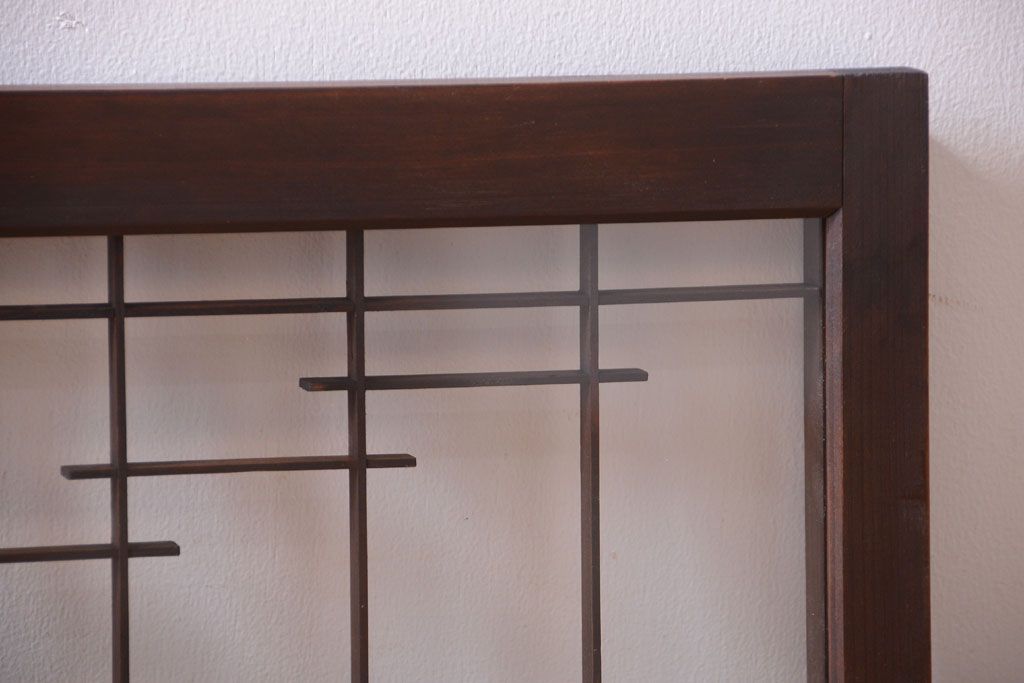 古民具・骨董　古い木製の横長ガラス引き戸2枚セット(窓)