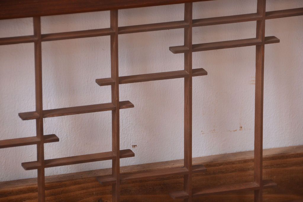 古民具・骨董　古い木製の横長ガラス引き戸2枚セット(窓)