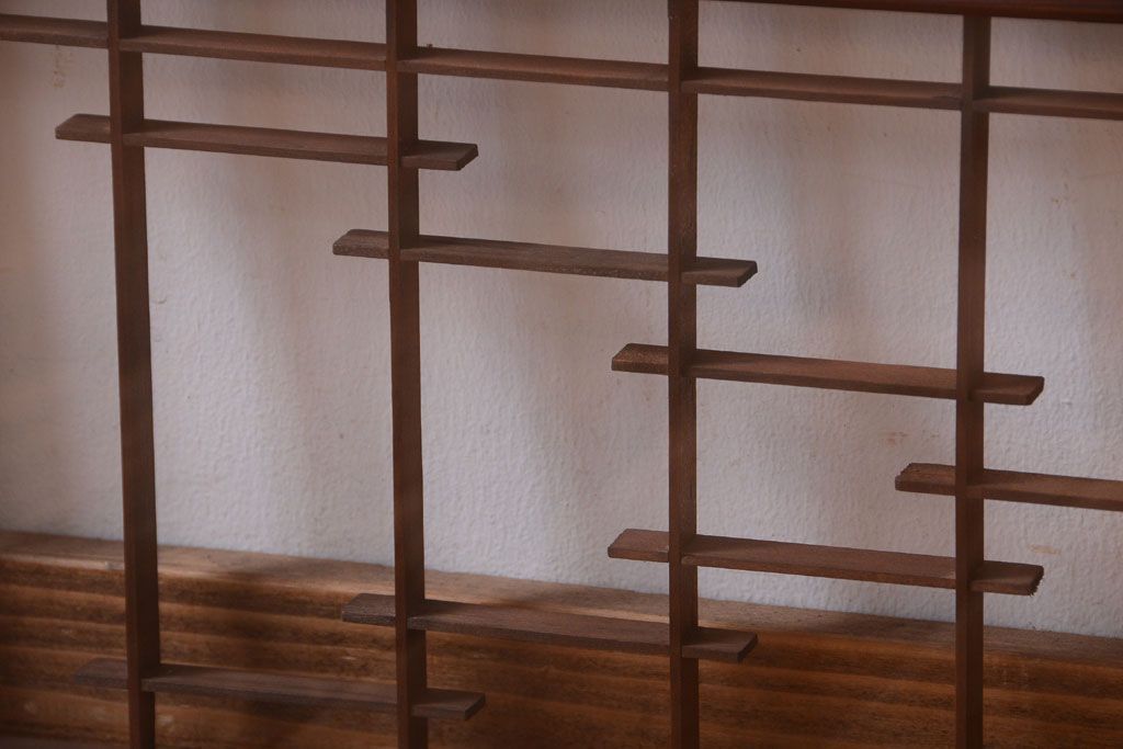 古民具・骨董　古い木製の横長ガラス引き戸2枚セット(窓)