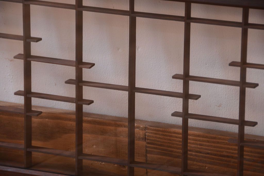 古民具・骨董　古い木製の横長ガラス引き戸2枚セット(窓)