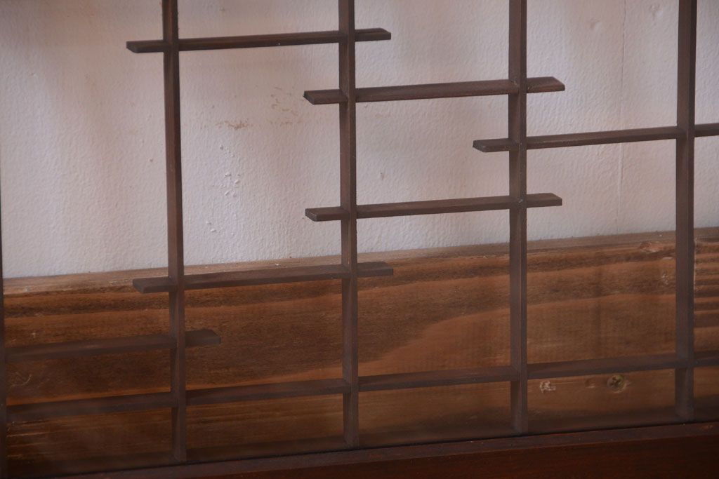 古民具・骨董　古い木製の横長ガラス引き戸2枚セット(窓)