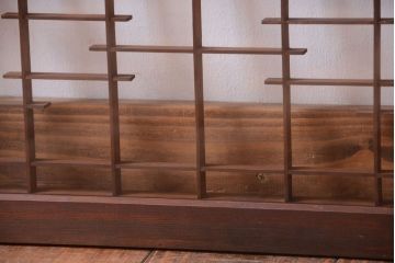 古民具・骨董　古い木製の横長ガラス引き戸2枚セット(窓)
