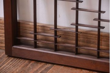 古民具・骨董　古い木製の横長ガラス引き戸2枚セット(窓)