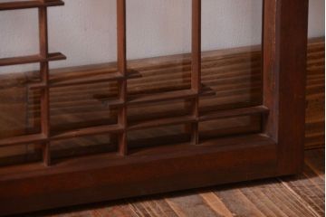 古民具・骨董　古い木製の横長ガラス引き戸2枚セット(窓)