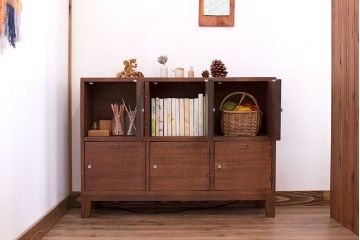 レトロ家具　昭和レトロ　ネームプレート付き!古い木の脚付きロッカー(収納棚・マス目棚)