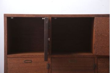 レトロ家具　昭和レトロ　ネームプレート付き!古い木の横型ロッカー(マス目戸棚)