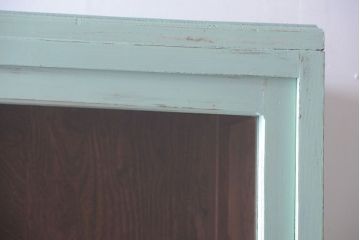 レトロ家具　アンティークペイント　かわいいミントグリーンのレトロな食器棚(カップボード)