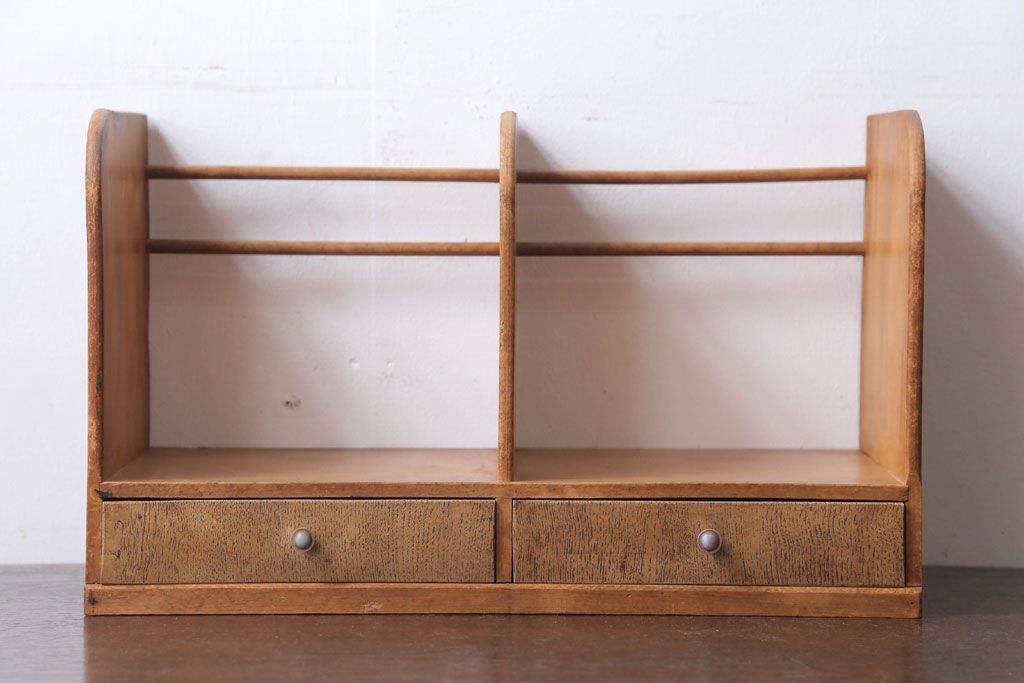 アンティーク雑貨　和製アンティーク　引き出し付き!古い木製の小さな本立て(2)