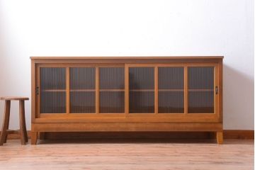 アンティーク家具　アンティーク　モールガラス入り!古い木の脚付きサイドボード(1)