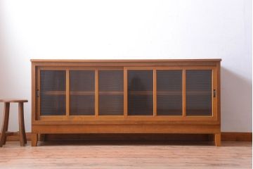 アンティーク家具　アンティーク　モールガラス入り!古い木の脚付きサイドボード(2)