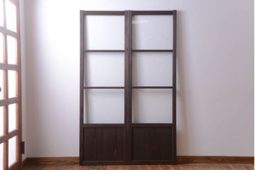 和製アンティーク　幅の狭い古いガラス戸2枚セット