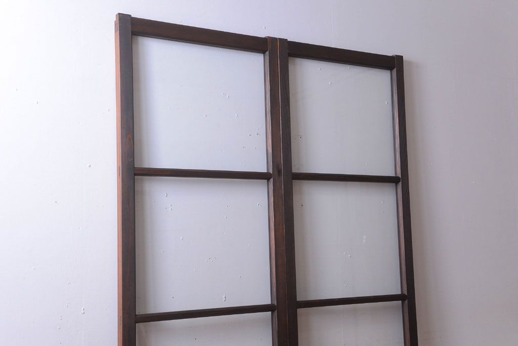 和製アンティーク　幅の狭い古いガラス戸2枚セット