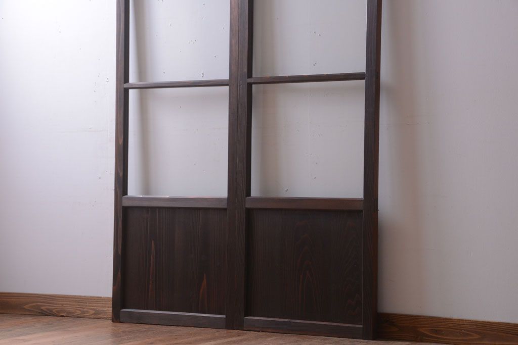 和製アンティーク　幅の狭い古いガラス戸2枚セット