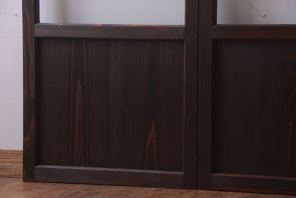 和製アンティーク　幅の狭い古いガラス戸2枚セット