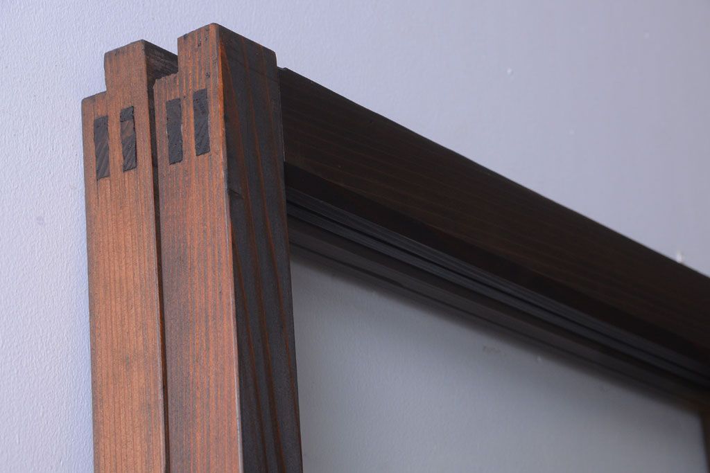 和製アンティーク　幅の狭い古いガラス戸2枚セット