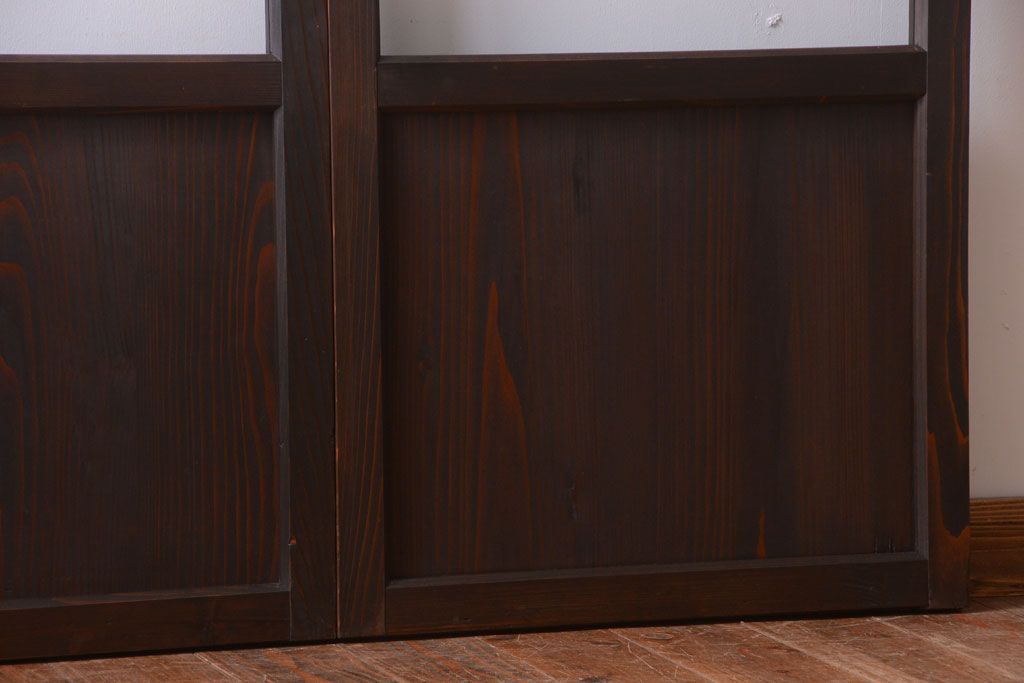 和製アンティーク　幅の狭い古いガラス戸2枚セット