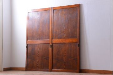 古民具・骨董　栓材一枚板!特注品の高級アンティーク帯戸2枚セット