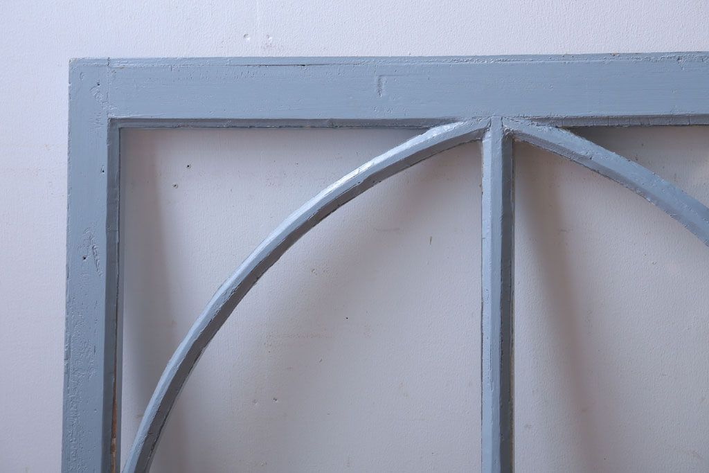 アンティーク　ブルーグレーペイントのガラス戸2枚セット(窓)