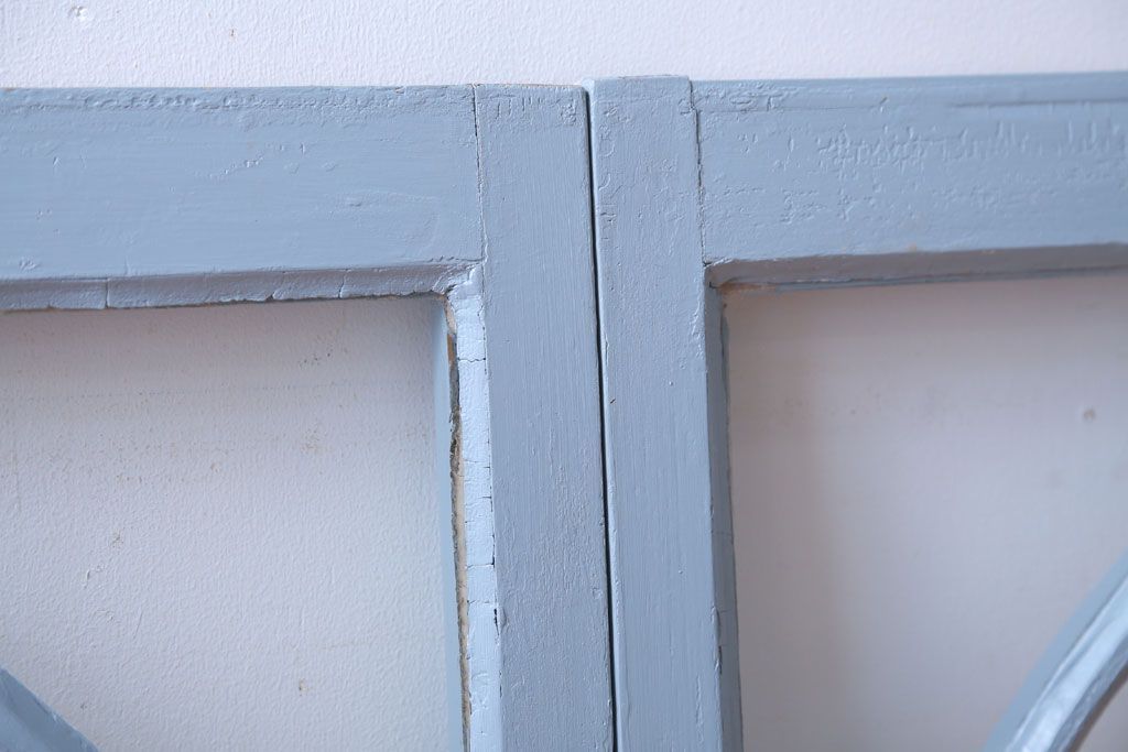 アンティーク　ブルーグレーペイントのガラス戸2枚セット(窓)