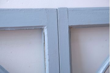 アンティーク　ブルーグレーペイントのガラス戸2枚セット(窓)